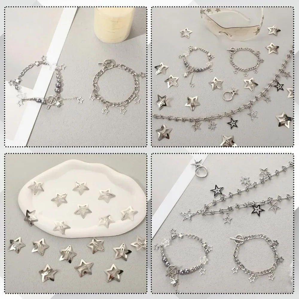 Y2K Silver Necklace Set with Star Bracelets Sunglasses Hair Clips for Women